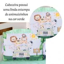 Kit Mini Berço Menina Menino com Trança Sublimado Light 10 Peças - Amiguinhos Da Floresta Verde - Visão 8