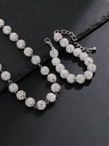 2pcs/Set European & American Men's Versatile Hip-Hop White Diamond Ball Necklace & Bracelet Set, Unique Men's Necklace, Beaded Bracelet Jewelry - White - View 7