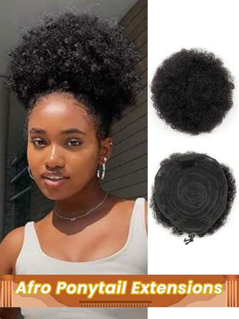 امتداد ذيل الحصان بخصلات أفرو بدون غراء، قطعة شعر مجعدة قصيرة مع مشبك للنساء باللون الأسود البني والبني الفاتح #1B #2 #30