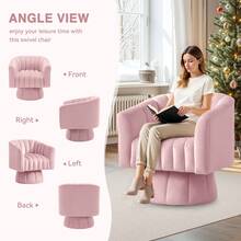 KORSER Swivel Accent Chair,360°Swivel Barrel Chair, Modern Swivel Chair With Velvet Fabric, Mid-Century Swivel Chair With Wide Upholstered, Round Swivel Armchair For Living Room, Lounge, Bedroom - 粉色 - 查看 6