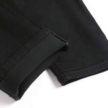 Men's Slim Fit Stretch Jeans Ripped Distressed Straight Leg Fashion Black Pants-2025 - 黑色(修身款) - 查看 4