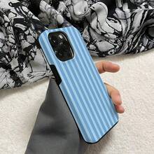 1 Unique 360 ° Blue Stripe Printed Phone Case - Cute And Minimalist 2-In-1 Design, Anti-Drop And Shock-Proof Full Coverage, Compatible With IPhone 16 Pro Max/16 Pro/16 Plus/16/15/14/13/12/11. Stylish And Cute - Ideal For Holiday Gifts - 藍色條紋 - 查看 4