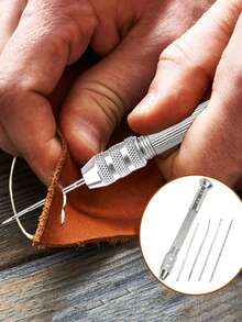 5pcs/Set Multifunctional Leather Sewing Awl Set Replaceable Punch Stitching Needles DIY Sewing Leathercraft Utility Tool Kit, Leather Sewing Awl Kit - Multifunctional Steel DIY Needle With Replaceable Tips For Shoe Repair And Leathercraft, Tapered Awls, Solid Wood Tapered Awls For DIY Sewing Accessories, Leather Cloth Perforations