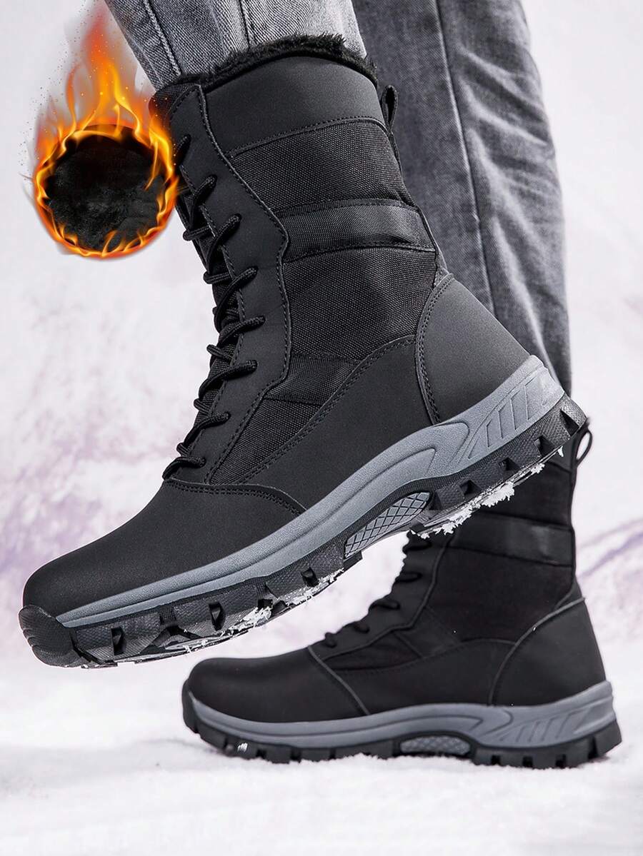 Neue Winterwarme Plüsch Herren Schneestiefel Outdoor Sportschuhe Wanderstiefel Hochwertige Stiefel Leicht Vielseitig Paar Design Warme Stiefel - Schwarz - Übersicht 1