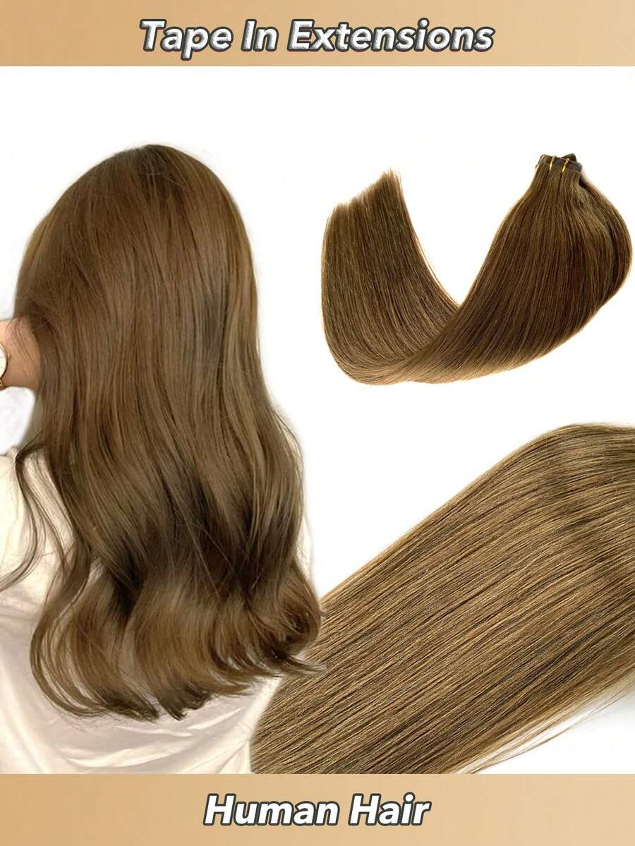 Jessie's Selection 20pcs/Pack 50g Tape In Hair Extensions Skin Weft Remy Silky Straight Seamless Invisible Tape Adhensive Human Hair Extensions For Volume Add Length Luxury Quality Affordable Cost Salon Quality, Perfect For Graduation, Anniversary, And Holiday Hairstyles, Holds Up Well (#6 Ash Brown) - S8 - 查看 1