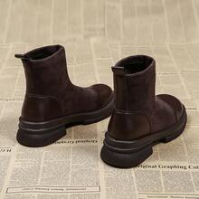 时尚秋冬新款针织拼接踝靴，时尚踝靴，修身靴，女士靴子 - 棕色 - 查看 5