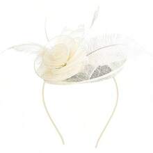 Fascinator Headband Women High Church Hats Cocktail Halloween Garden Tea Party - Cream - 查看 1