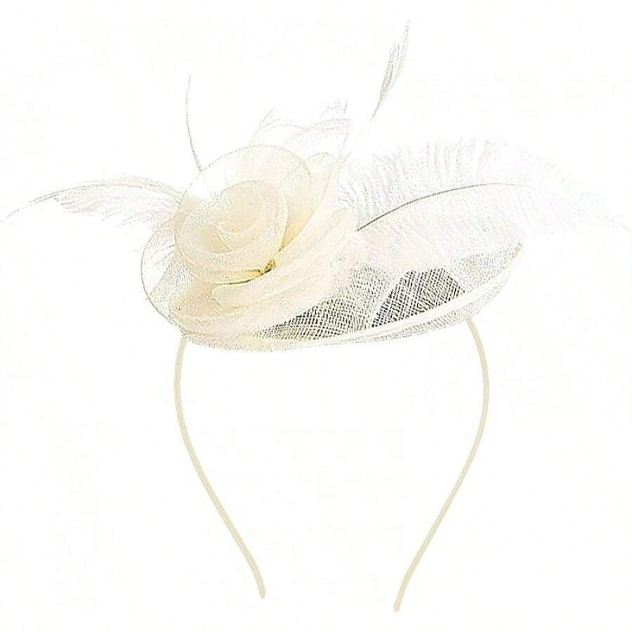 Fascinator Headband Women High Church Hats Cocktail Halloween Garden Tea Party - Cream - 查看 1