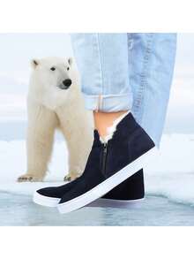 Boots With Plush Fur Zipper Comfortable Sneakers Easy To Put On Booties Winter - 藏蓝色 - 查看 2