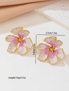2 件时尚简约金属花朵耳钉，优雅百搭耳环，适合女性度假佩戴 - 白粉紅色 - 查看 6