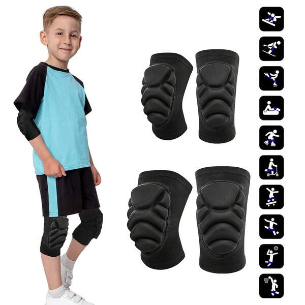 1Pair Kids/Youth Knee Pads Or Elbow Pads, Compression Support Sleeve With Thickened Pad, Breathable & Lightweight Protective Gear For Basketball Wrestling Football Volleyball Snowboarding Dance ﻿