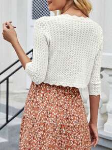 Women's Bolero Shrug 3/4 Sleeve Cropped Cardigan Knit Sweaters Open Front Spring And Summer Casual Elegant Jacket For Dresses - White - View 5