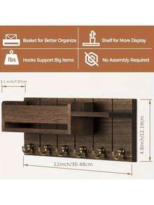 1 قطعة خشبية مع مدير البريد، حامل المفاتيح، تخزين الحقائب، رف معلق، رف تخزين، رف مفاتيح مثبت على الحائط. سهل التركيب. رف مفاتيح ومستلزمات مثبتة على الحائط للغرف المعيشية والمطابخ والممرات، وأرفف تخزين مثبتة على الحائط للنباتات المزروعة في أصص والزخارف الصغيرة - متعدد الألوان - مشاهدة 9