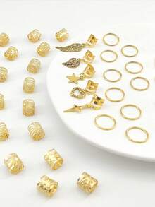 Set di 45 pezzi di elastici per capelli con decorazioni a tema sole in metallo, accessori per capelli intrecciati estivi, adatti per lo stile boho delle ragazze - Dorato - Visualizzare 7