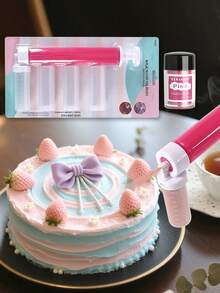 مسدس رش هوائي يدوي لتزيين الكيك، أدوات تزيين الكيك بالرش DIY، طلمبة رش الكيك، طقم مسدس رش للمطبخ لتزيين الكب كيك والبسكويت والحلويات (وردي)