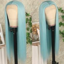 13x4 Free Part Mint Green Long Straight Lace Front Wigs Glueless Long Silky Straight Wigs Pre Plucked HD Lace 180% Density Light Green Wig Soft Free Part Wear And Go Lace Front Wigs For Fashion Women Party & Daily Wear 26 Inch - băng xanh - Xem 4