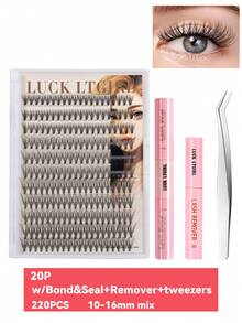 220 buc. Gene false cluster - (gradient natural 10-16 mm), extensii de gene false DIY, naturale, voluminoase, pufoase și ușoare, din material textil 3D, subțiri, ultra-moi și reutilizabile, lucrate manual - perfecte pentru purtare zilnică, întâlniri, petreceri, nunți, ședințe foto și creații artistice personalizate cu gene.