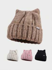 女士可爱猫耳针织帽，保暖耳罩式无檐帽，秋冬百搭无檐帽 - 針織帽 - 查看 4