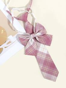 Plaid Print Bow Tie & Tie Back To School Uniform Suit Slouchy Tie  Valentine's Day Valentines - Multicolor - View 2