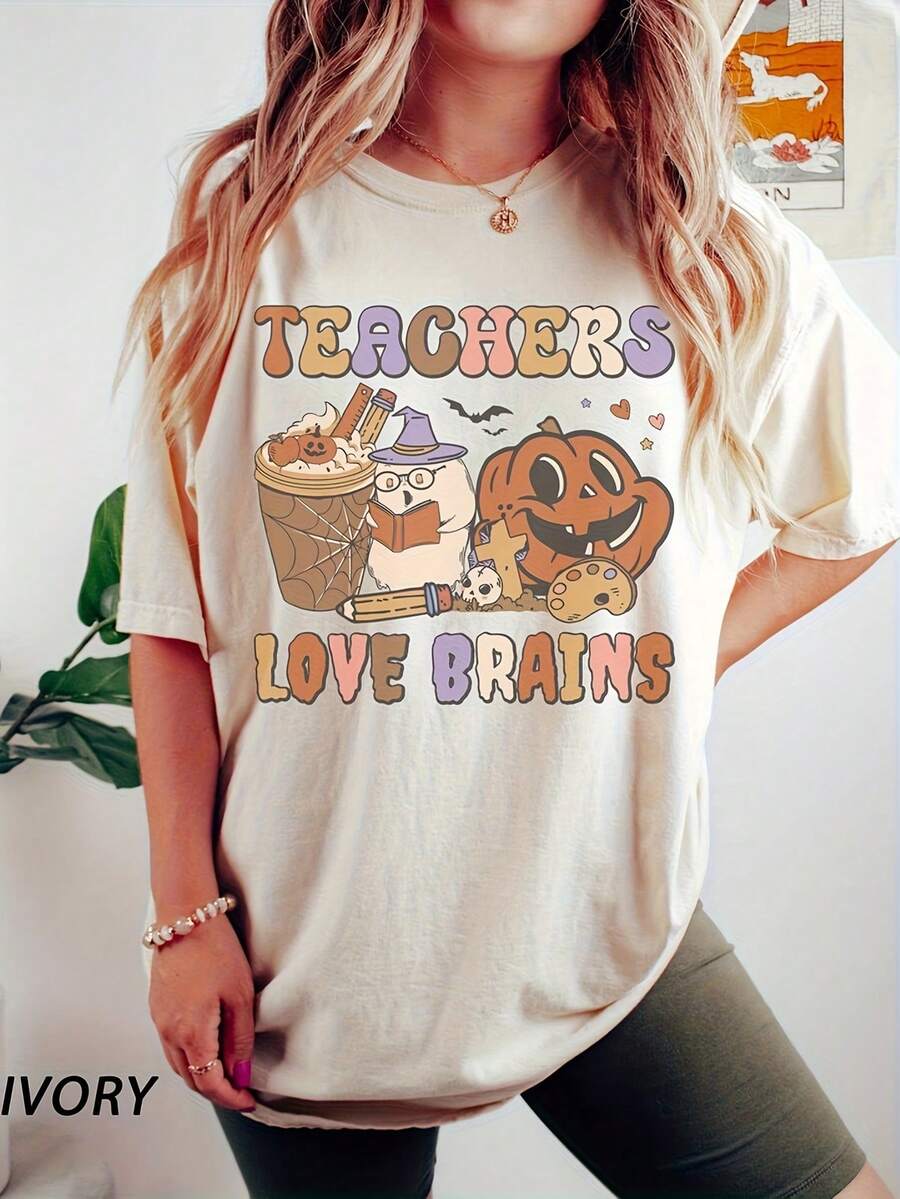 Tea Love Brains Shirt, Funny Halloween Tea Shirt, Halloween Tea T-Shirt Shirt, Fall Tea Shirt, , Iprintasty - Blanco - Ver 1