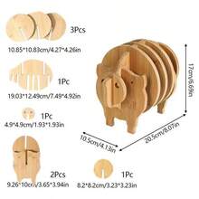 Juego de 7-8 posavasos de bambú, almohadillas aislantes del calor para tazas, platos, ollas, con diseños de animales lindos, decoración de mesa, excelente regalo de cumpleaños