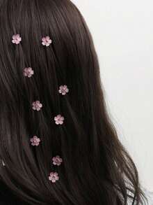 10pcs Crystal Flower Hair Clips, Summer Beach Braid Hair Accessories For Women Claw Clips Hair Claws Hair Barrettes, School Stuff - 粉色 - 查看 6