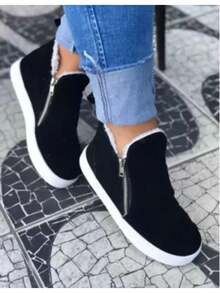 Boots With Plush Fur Zipper Comfortable Sneakers Easy To Put On Booties Winter - 黑色 - 查看 1