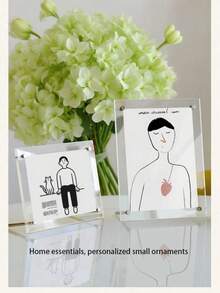 2 piezas Marco de fotos acrílico con soporte - Soporte para exhibir postales, diseño flotante rectangular transparente clásico, adecuado para exhibición en escritorio, decoración del hogar u oficina, clip para certificados, adorno de escritorio pequeño A4