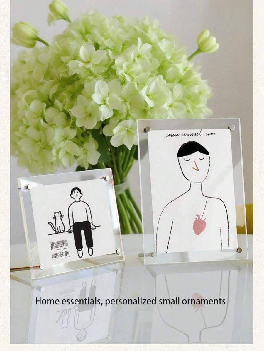2 piezas Marco de fotos acrílico con soporte - Soporte para exhibir postales, diseño flotante rectangular transparente clásico, adecuado para exhibición en escritorio, decoración del hogar u oficina, clip para certificados, adorno de escritorio pequeño A4