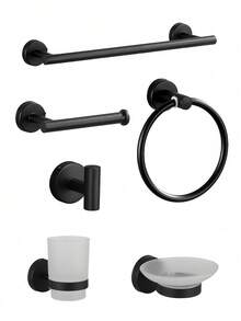 1 Set Black Bathroom Storage Hooks - Round Towel Ring - Bathroom Hanging Hooks - Toothbrush Holder - Stainless Steel Storage Hooks - Toilet Paper Holder - Soap Dish - Black - View 13