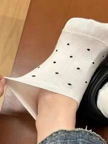 Kit 6 Pares Meia De Poá Preta e Branca Cano Curto Soquete Algodão Conforto Moda Unissex - Preto e Branco - Visão 2