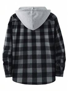 Four Seasons Two-Piece Set Contrast Plaid Men's Casual Hooded Shirt - 紅色白色 - 查看 8