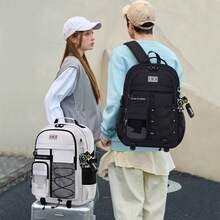 Mochila ligera con gran capacidad para estudiantes de secundaria, hombres y mujeres, con almacenamiento multicapa multifuncional y una mochila deportiva y de ocio para el campus (Gris/Negro/Blanco)