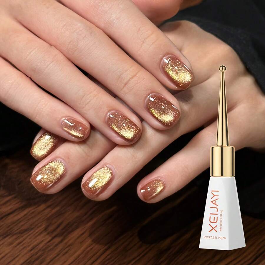 XEIJAYI 1Pc 10ML New Popular Reflective Cat's Eye Magnetic Nail Gel Semi Permanent Nail Art Soaking UV LED Nail Salon DIY Nail Salon Gel - Yellow - View 1