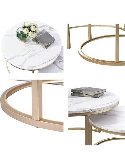 Set Of Coffee Tables, Round Side Living Room Tables MDF Tabletops Metal Frames, Nesting In Moderne Ideal Rooms view 9