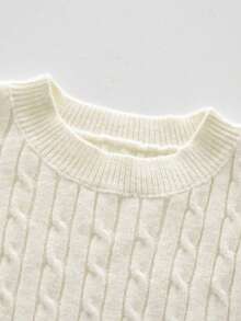 女士优雅纹理圆领毛衣，长袖刺绣套头衫