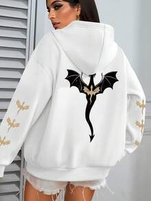 大码女式星空龙形图案卫衣 | 宽松休闲秋冬白色春季款 - 白色 - 查看 4