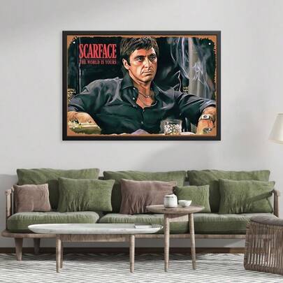 1pc 16x12in "The World Is Yours" Vintage Movie Poster, Frameless Canvas Wall Art With Bold Red Title And Iconic Golden Frame Scene, Classic Film Wall Decor For Living Room Decor, Bedroom Wall Art, Home And Office Decoration, Hotel And Movie Theater Posters, Room Decor, Retro Home Decor, Gift For Cinema Lovers