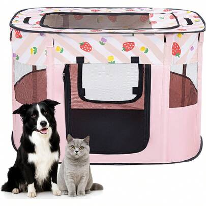 Shoze Foldable Pet Playpen, Portable Small Dog Cat Crate, Soft Indoor Outdoor Pet Cage, Puppy Playpen With Mesh Panels, Dog Tent, Cat Playpen, Travel Pet Puppy Cage For Pets (Yellow-L)