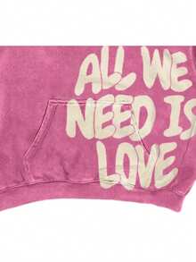 Y2k Pink Cute Hoodies St Pattys Day Outfit - Loose Fit Queen Hoodie, Fall Clothes Fashion Sports Style Tops, Vacation Outfits For Women, Casual Simple Long-Sleeve Top, Retro Elegant Commuter Versatile Hoodie, Cozy Valentine'S Day Couple Outfit With "All We Need Is Love" Letter Print. - 玫紅色 - 查看 4