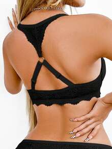 Women's Underwear Sexy Front Clasp Push Up Underwire Bra, Lace Beautiful Back Small Chest - Black - View 2
