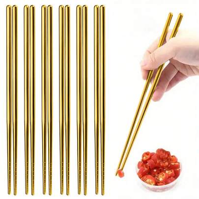10 件高品质不锈钢筷子 - 防滑、可重复使用的韩式和日式食物棒，适用于寿司、小吃等 - 耐用厨房用具套装