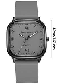 1 件时尚方形男士手表，复古运动手表，商务休闲石英腕表，精美礼品 - 灰色 - 查看 4