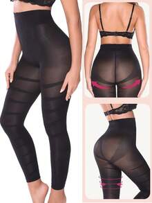 Anti-Cellulite-Leggings Damen Yoga Hose mit hoher Taille, Bauchkontrolle formende Kompressions-Body-Shaper, Abdominal Control Po-Lifting - Schwarz - Übersicht 3