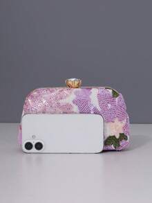 1 Túi xách nữ họa tiết hoa mới, Túi dạ hội thêu hoa sequin tím cổ điển mới năm 2025, Thích hợp cho các cô gái tiệc tùng, cô dâu, cặp đôi mới cưới và các cô gái văn phòng, tiệc khiêu vũ, đám cưới, túi hộp nhỏ (Hoa văn ngẫu nhiên), Thích hợp cho công việc, chuyến công tác, dã ngoại, đi làm - Màu tím - Xem 5