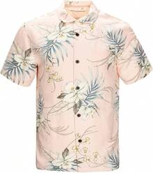 Men's Hawaiian Floral Shirts Silk And Linen Button Down Casual Tropical Holiday Beach Shirtshalloween - Hồng - Xem 1