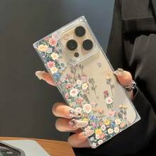 Funda con diseño de cubos florales, compatible con phone 12, 13 Pro, 14, 15, 16 Pro Max/Plus. Funda protectora transparente con ángulo recto y orificio grande, con textura de alta calidad, ideal para mujeres en días primaverales. - transparente - Ver 4