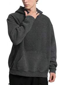 FAIABLE Mens Hoodies Oversized Unisex Wash Hoodie Heavyweight Fleece Vintage Cotton Sweatshirt Men Women Streetwear - 碳灰 - 查看 3