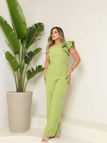 !! MULA MANCA Wide Leg Jumpsuit With Detail On The Sleeve, Super !!! - 開心果綠 - 查看 5