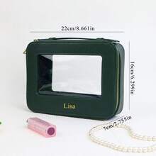 Customized Letters 1pc Colorful Portable PU Leather Cosmetic Case Graceful Life Travel Transparent Ladies Makeup Bag Clear TPU Water- Resistant Monogrammed Initial Letters Cosmetic Bag Women Toiletries Accessories Wash Bag Letter Multifunction, Versatile, Large Capacity, Lightweight, Functional, Foldable, Practical, All-Purpose Fashionable, Contracted, Minimalist, Preppy, Basics,Bags & Luggage,2025 Halloween Accessories,Essential For Daily Travel - Black - View 8